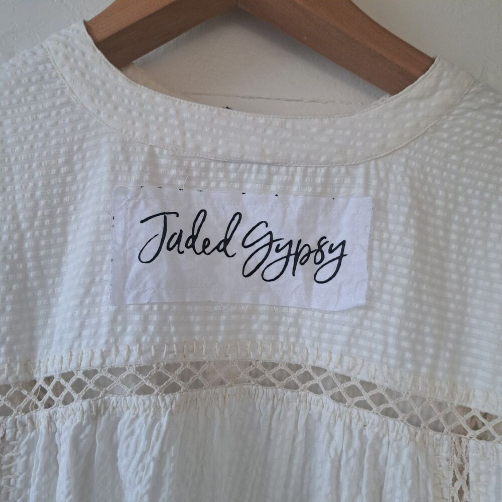 NEW Jaded Gypsy One Size White Long Sleeve Tunic Blouse Shirt Top Boho Oversized - Picture 6 of 13